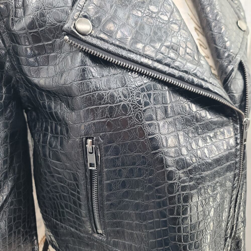 Mod Cloth vegan crocodile leather moto jacket Sz S Edgy Punk Mobwife Rock n Roll - Picture 3 of 13